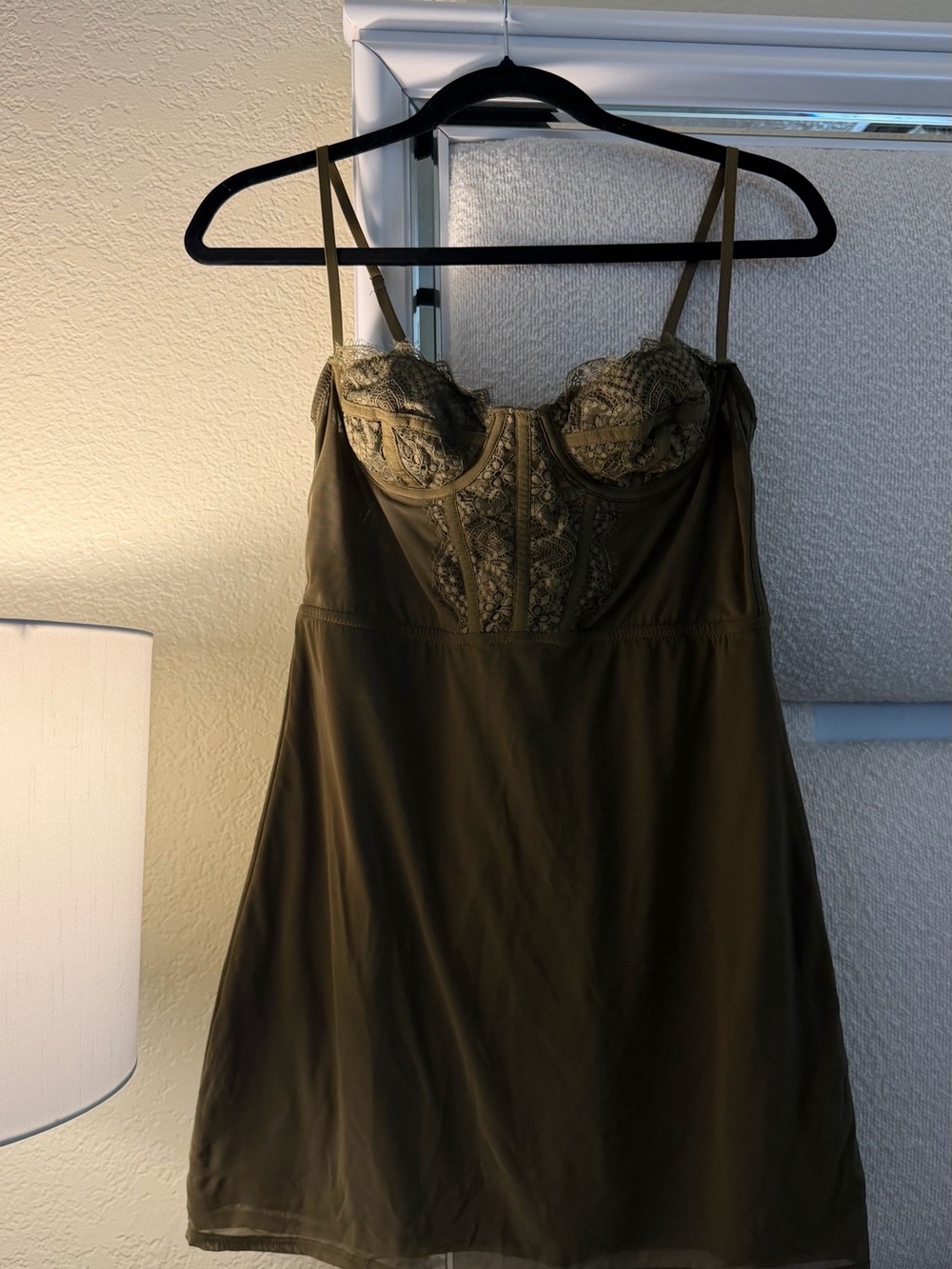 Urban Outfitters Olive Lace-Trim Slip Dress
